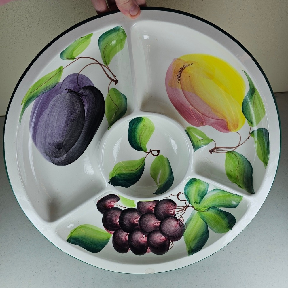 Stunning Italy Fruit Design Chip/Fruit /Vegetable 4‎ Section Round Platter 16"